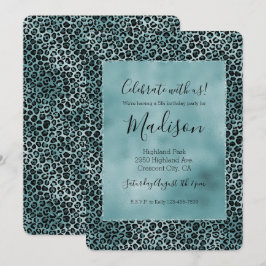 Invitación Impresión de Leopardo Azul Verde azulado de color