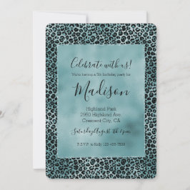 Invitación Impresión de Leopardo Azul Verde azulado de color 