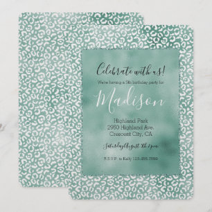 Invitación Impresión de Leopardo Blanco Girly Mint