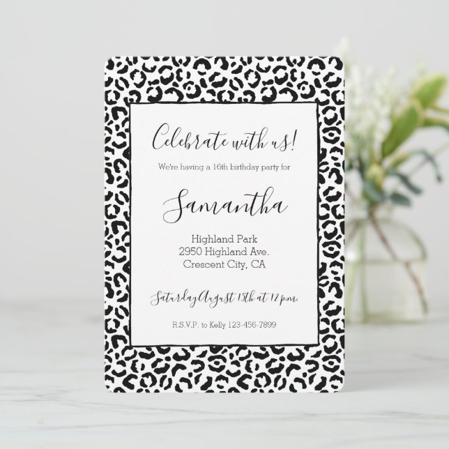 Invitación Impresión de Leopardo Blanco Negro (Anverso de pie)