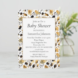 Invitación Impresión de Leopardo Blanco Negro dorado