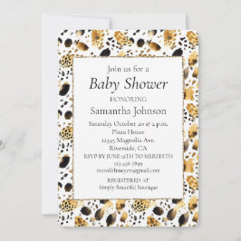 Invitación Impresión de Leopardo Blanco Negro dorado