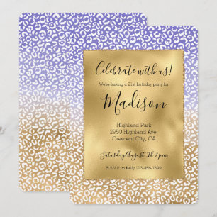 Invitación Impresión de leopardo con ombre de oro blanco mora