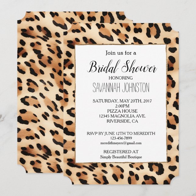 Invitación Impresión de leopardo de crema marrón de moda (Anverso / Reverso)