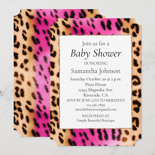 Invitación Impresión de leopardo de crema rosado Girly (Anverso / Reverso)