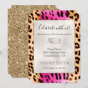 Invitación Impresión de leopardo de crema rosado Girly