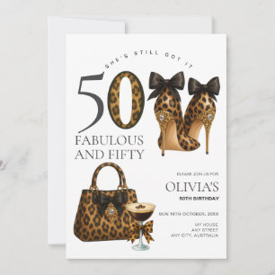 Invitación Impresión de leopardo de moda 50.ª fabulosa y 50 c