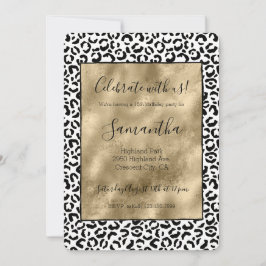 Invitación Impresión de Leopardo de oro blanco negro