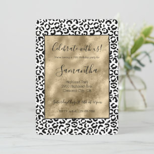 Invitación Impresión de Leopardo de oro blanco negro