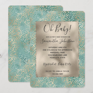 Invitación Impresión de leopardo de oro de color turquesa de 