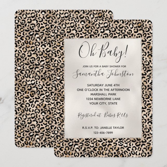 Invitación Impresión de leopardo de oro de Glam (Anverso / Reverso)