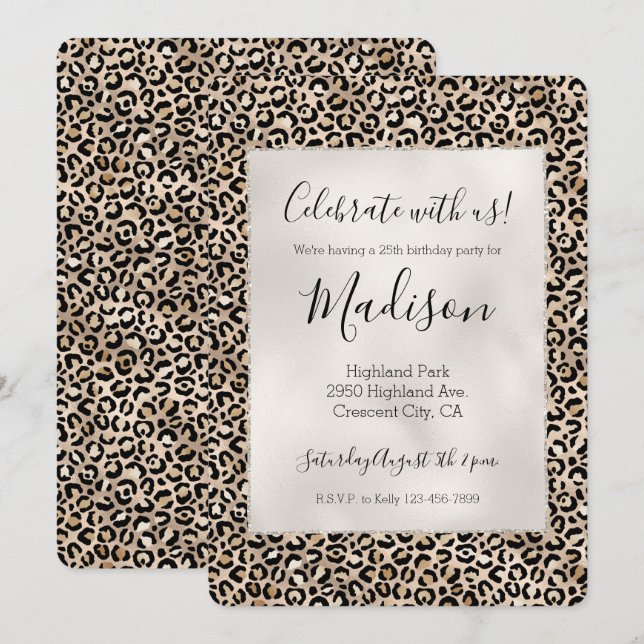 Invitación Impresión de leopardo de oro de Glam (Anverso / Reverso)