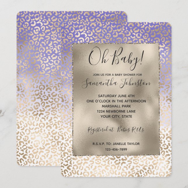 Invitación Impresión de leopardo de oro de oro morado de Girl (Anverso / Reverso)