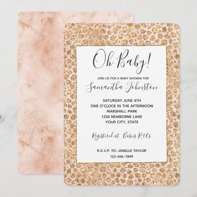 Invitación Impresión de leopardo de oro Girly Purpurina (Anverso / Reverso)