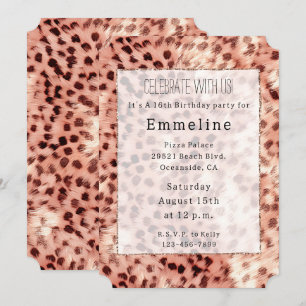 Invitación Impresión de Leopardo de Oro Girly Rosa