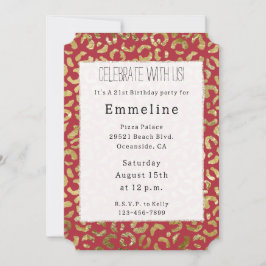 Invitación Impresión de leopardo de oro rojo