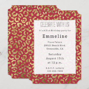 Invitación Impresión de leopardo de oro rojo