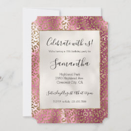 Invitación Impresión de leopardo de oro rosado de moda