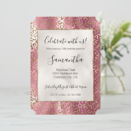 Invitación Impresión de leopardo de oro rosado de moda