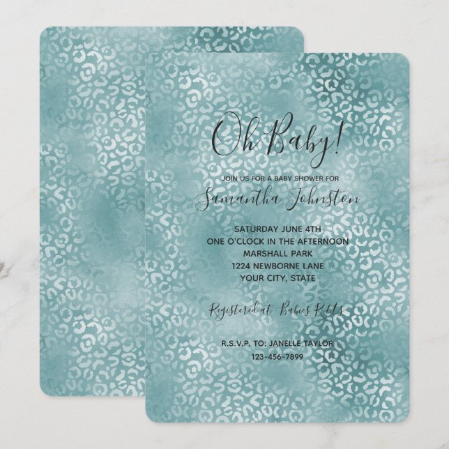 Invitación Impresión de leopardo del glam azul Aqua (Anverso / Reverso)