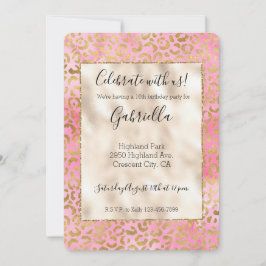 Invitación Impresión de leopardo dorado con acuarela rosa
