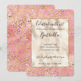 Invitación Impresión de leopardo dorado con acuarela rosa