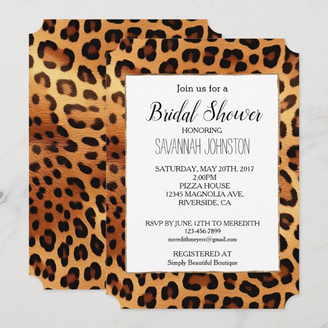 Invitación Impresión de Leopardo Dorado negro marrón (Anverso / Reverso)