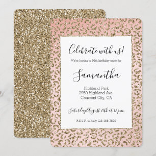 Invitación Impresión de leopardo dorado Purpurina rosado Rubo