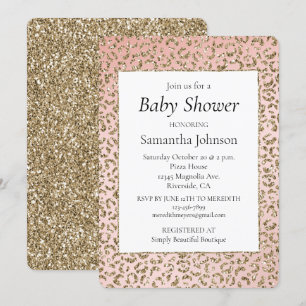 Invitación Impresión de leopardo dorado Purpurina rosado Rubo