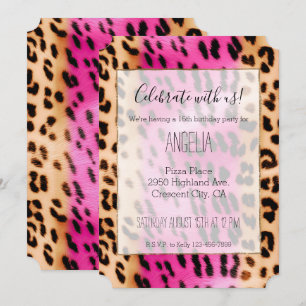 Invitación Impresión de leopardo negro de crema rosada Girly