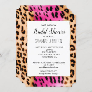 Invitación Impresión de leopardo negro de crema rosada Girly