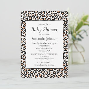 Invitación Impresión de Leopardo Negro de Peach blanco     