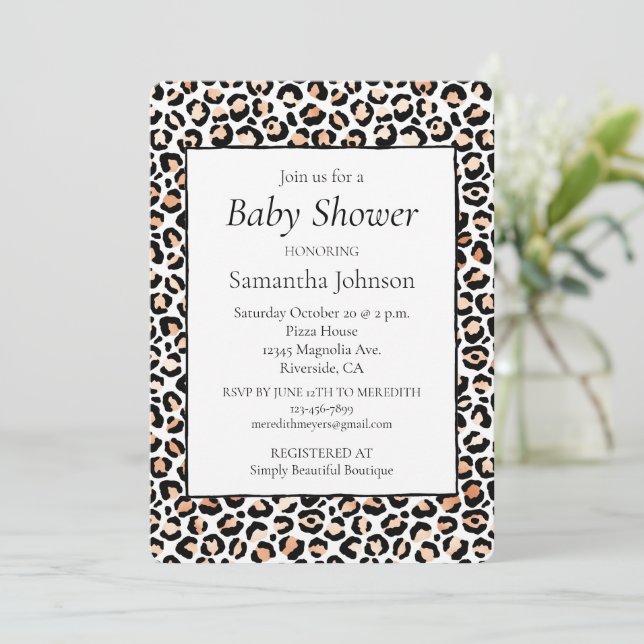 Invitación Impresión de Leopardo Negro de Peach blanco (Anverso de pie)