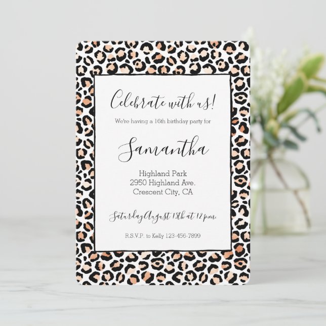 Invitación Impresión de Leopardo Negro de Peach blanco (Anverso de pie)