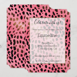 Invitación Impresión de Leopardo Negro Girly Pink