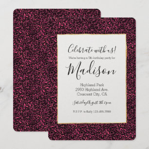 Invitación Impresión de leopardo negro rosa Glam
