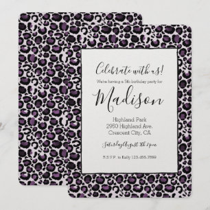 Invitación Impresión de leopardo púrpura negro