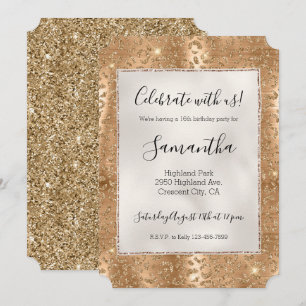 Invitación Impresión de leopardo Purpurina de oro de Glam