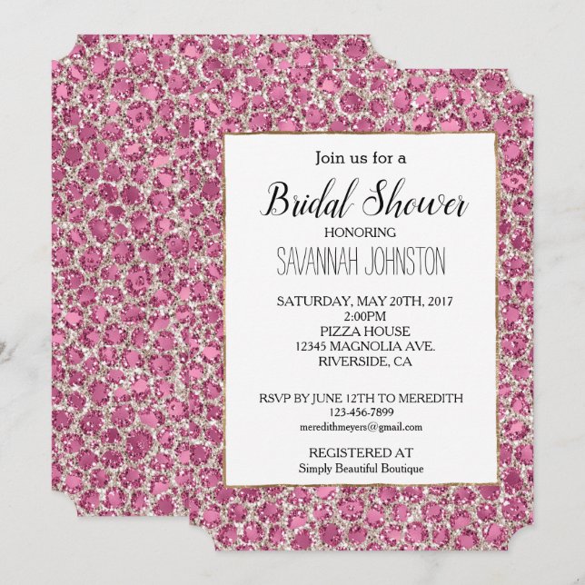 Invitación Impresión de leopardo Purpurina Glitzy Glam Girly  (Anverso / Reverso)