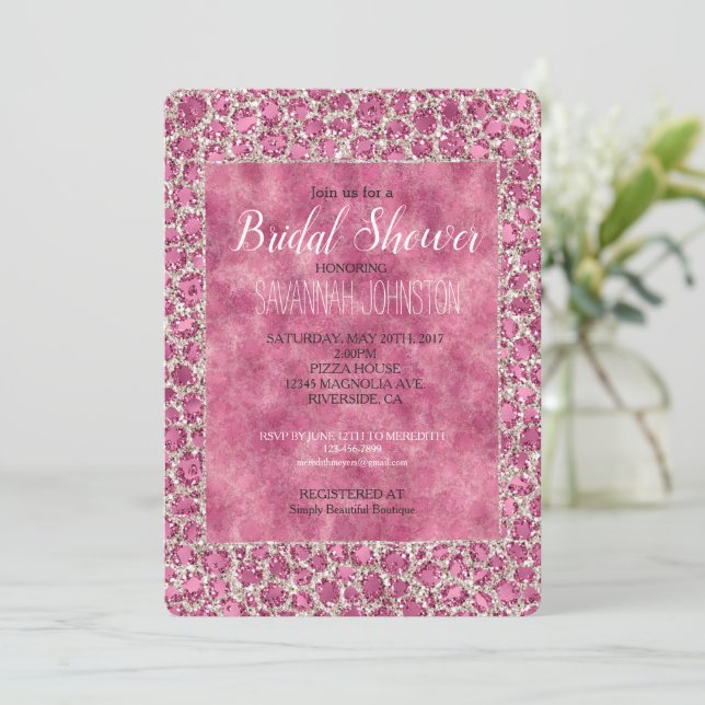 Invitación Impresión de leopardo Purpurina Glitzy Glam Girly  (Anverso de pie)