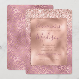 Invitación Impresión de leopardo Purpurina rosado Glitzy