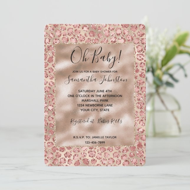Invitación Impresión de leopardo rosa Purpurina Rubor Luxe Go (Anverso de pie)
