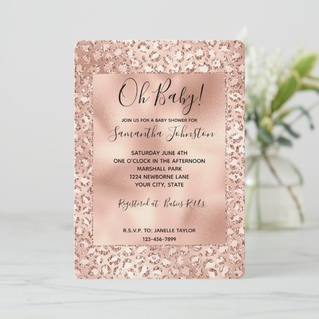 Invitación Impresión de leopardo rosado de Rubor Rosa de colo (Anverso de pie)