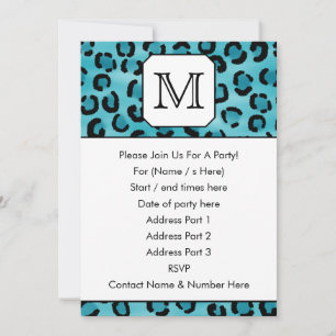 Invitación Impresión de leopardo Verde azulado, Monograma Per