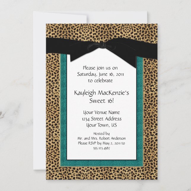 Invitación Impresión de leopardo y dulce turquesa 16 Invitaci (Anverso)