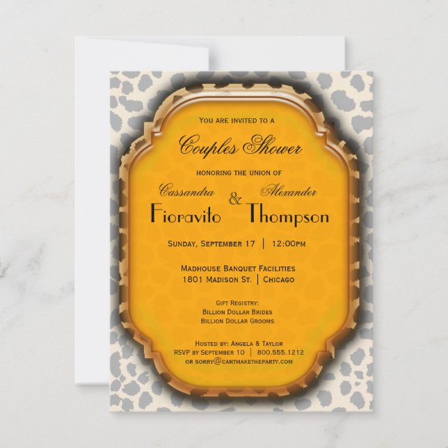 Invitación Impresión De Leopardo Y Marco De Énfasis Amarillo  (Anverso)
