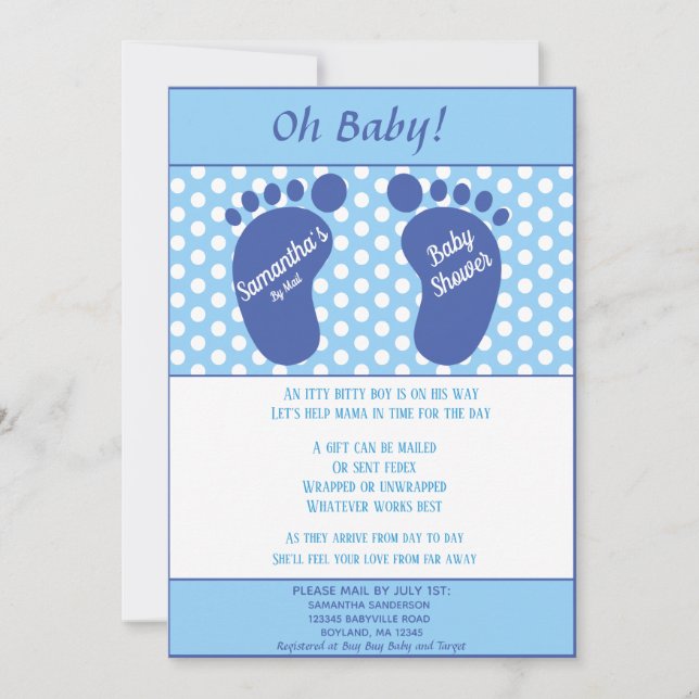 Invitación Impresión de pies de bebé Baby Shower a larga dist (Anverso)