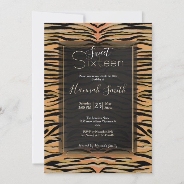 Invitación Impresión de tigre de oro negro con estilo (Anverso)