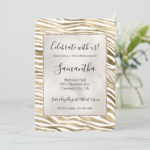 Invitación Impresión de un animal de cebra de oro blanco