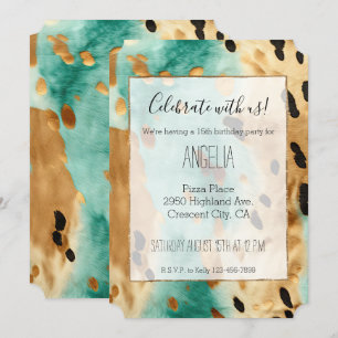 Invitación Impresión de un animal negro turquesa dorado